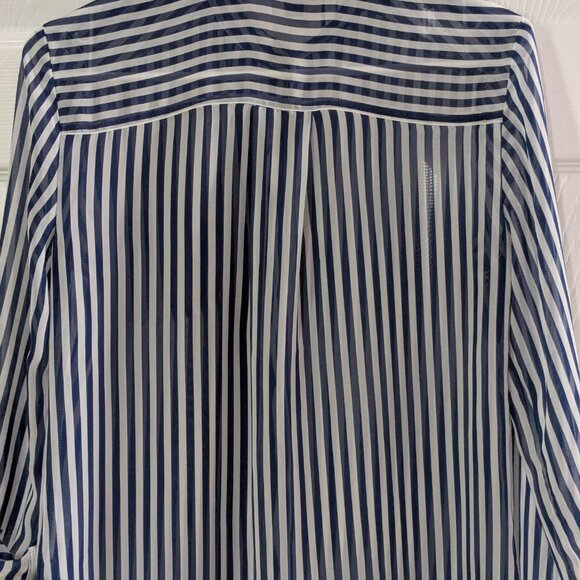 BCX Women's Sheer Striped Blouse Blue White, Size M, Long Sleeve, Button Front - Picture 8 of 16